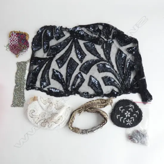 A box of assorted needlework, beaded bags etc.